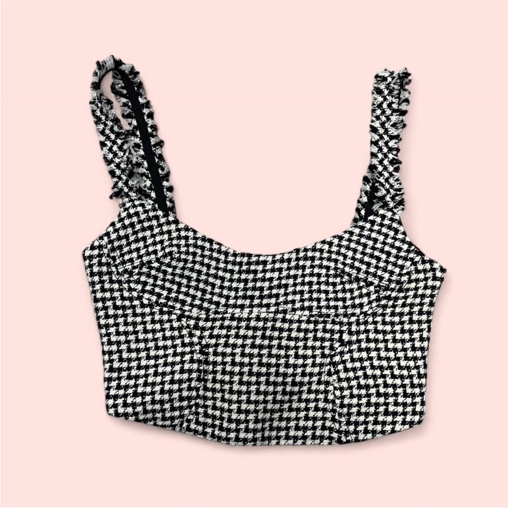 Zara Black and White Houndstooth Crop Top